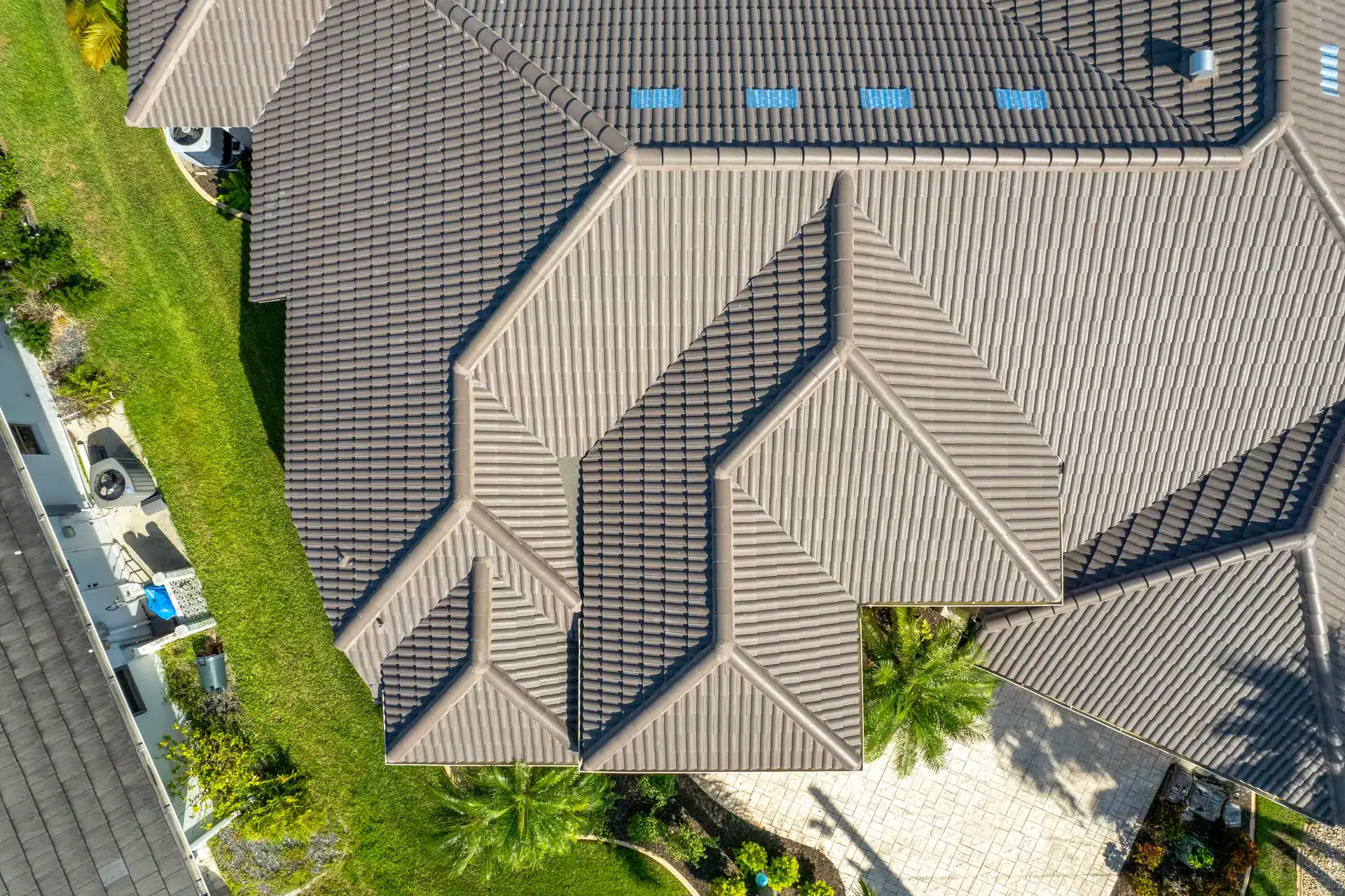 Concrete tile roof seen from above