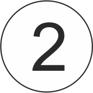 A black number 2 is centered inside a thin black circle on a white background.