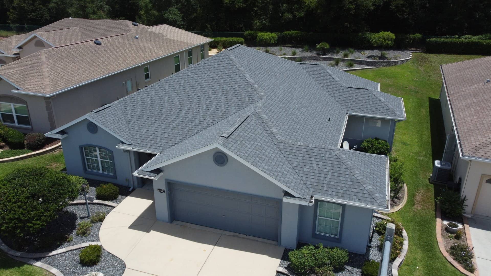 Gray shingle roof on a single-story home
