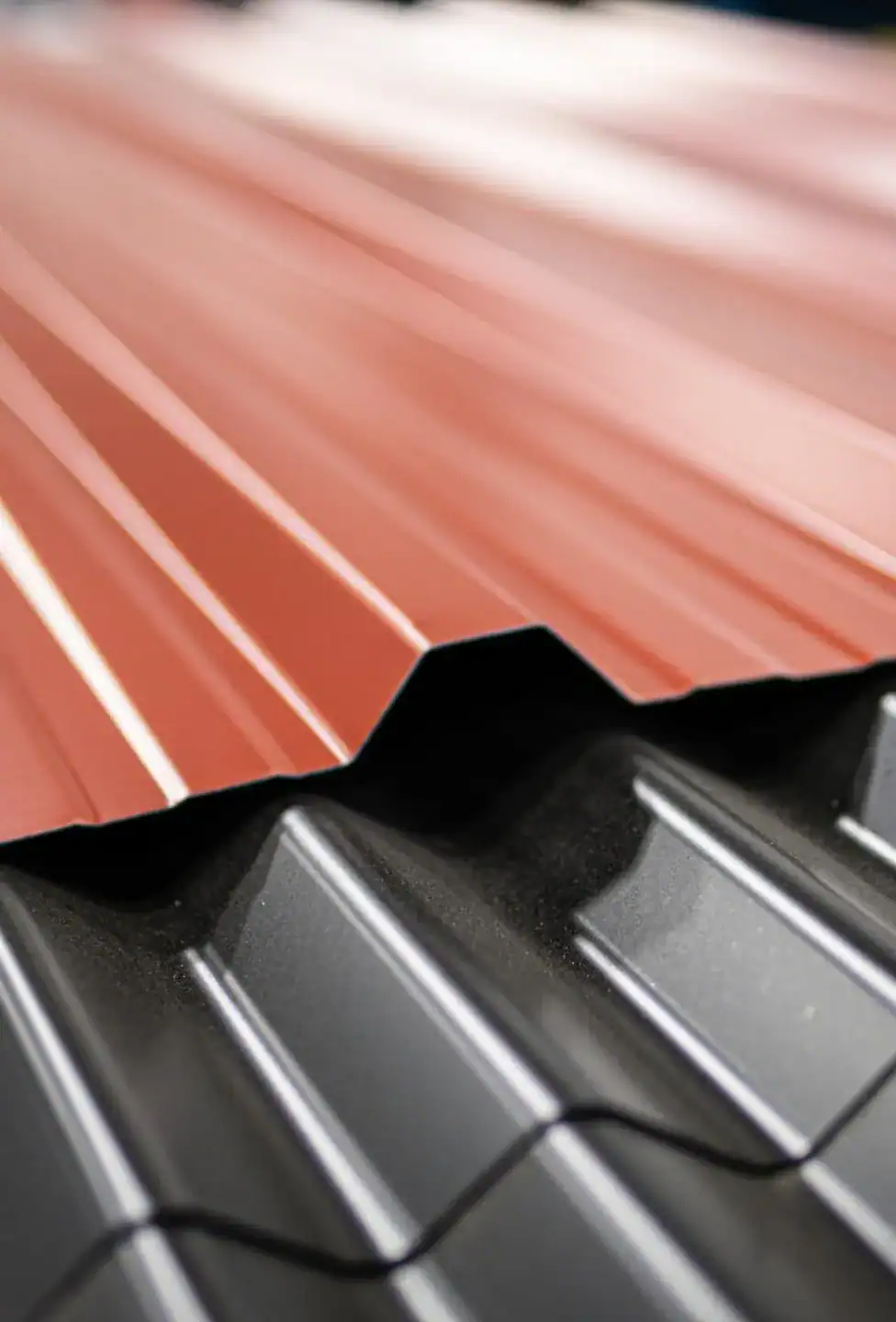 Close-up of corrugated metal roofing panels