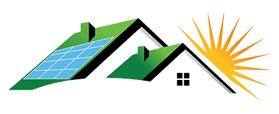 Residential roof with solar panels and sunrise, showcasing roofing and solar installation.