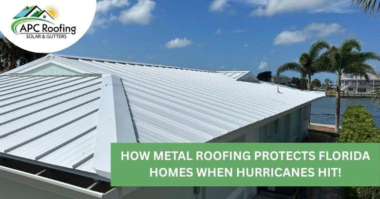 Metal roofing on a residential home in Florida with palm trees and blue sky.