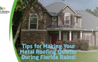 House with metal roof during Florida rain, showcasing noise reduction tips.