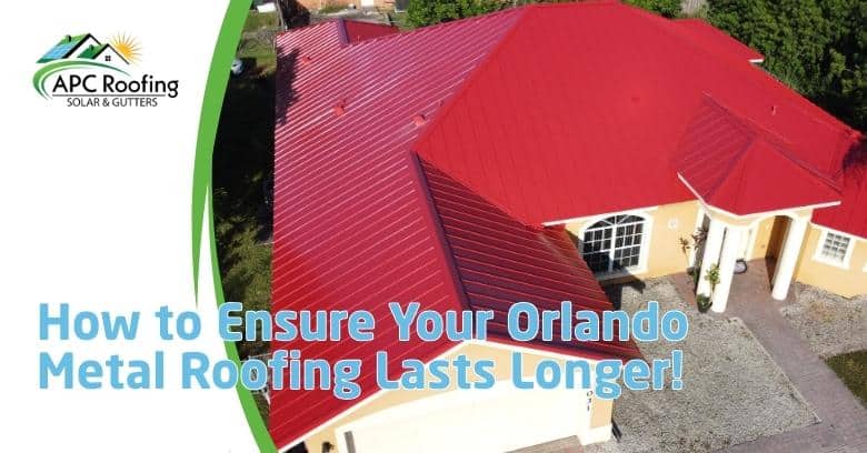 Aerial view of a red metal roof on a residential house in Orlando, Florida.