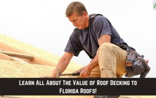 Roofing contractor inspecting roof decking on a residential roof.