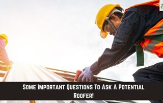 Roofers inspecting a metal roof during sunrise, wearing safety gear and helmets, ensuring quality an.