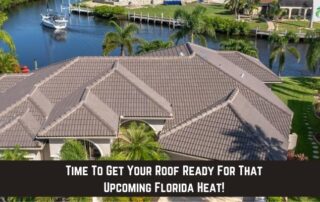 Roofers installing new shingles on a residential roof in Florida.