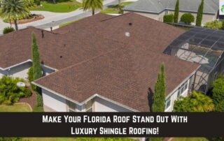 Aerial view of a residential home with new luxury shingle roof and storm damage repair.