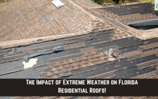Storm-damaged residential roof with missing and broken shingles in Florida.