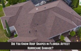 Aerial view of a residential roof with various shapes, showing storm damage and roof inspection proc.
