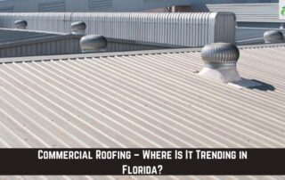 Industrial roof with metal panels and ventilation systems.