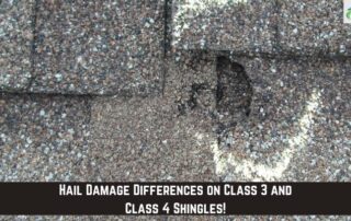 Close-up of hail damage on asphalt shingles showing class 3 and class 4 impact marks.