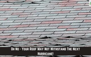 Storm-damaged roof with missing shingles and leaks being repaired by professional roofers.