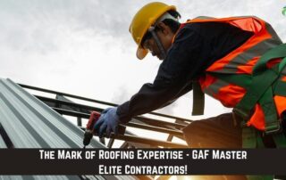 Roofing professional inspecting metal roof panels for damage or installation quality.