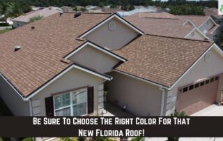 Aerial view of a newly installed Florida roof with brown shingles.