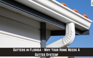 Close-up of gutter and downspout on residential roof in Florida.