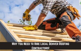 Roofing professional installing shingles on a residential roof with tools and safety gear.