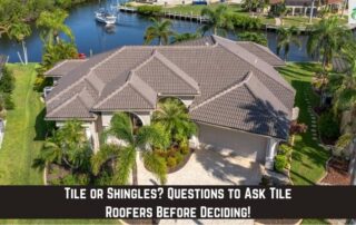 Residential home with tile roof and lush landscaping, showing roof inspection process by professiona.