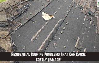 Damaged roof with missing shingles and debris, storm damage to residential roofing.