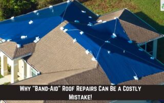Emergency roof tarp installation after storm damage to protect home interior.