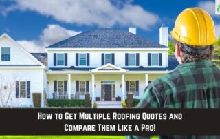 Roofing contractor inspecting a large residential home for storm damage and roof quality.
