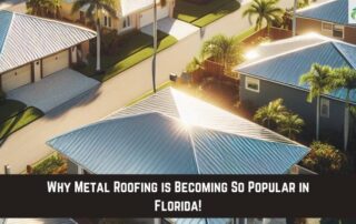 Aerial view of residential homes with new metal roofs installed by APC Roofing in Florida.