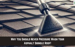 Close-up of a roof cleaning tool on asphalt shingle roof surface.