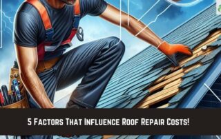 Roof repair technician inspecting damaged roof shingles for storm damage.