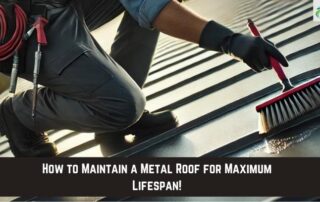 Roofer applying protective coating on metal roof during maintenance.