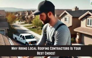 Roofer inspecting a roof for damage or installation issues on a suburban house.
