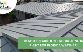 Close-up of a metal roof with storm-resistant panels installed on a residential building in Florida.
