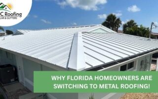 Metal roof installation on a Florida home with white panels and a clear sky.