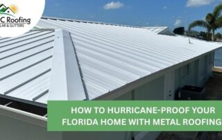 Metal roofing installed on a Florida home with a clear sky and palm trees in the background.