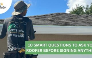APC Roofing professional inspecting a residential roof for storm damage.