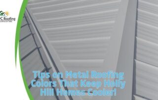 Metal roof with insulation showing, promoting energy-efficient roofing solutions.
