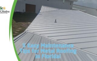 Metal roof with standing seam panels on a residential building, promoting maintenance tips.