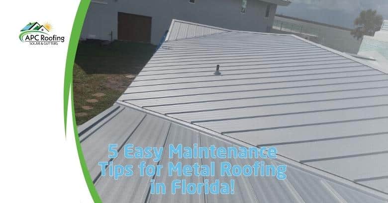 Metal roof with standing seam panels on a residential building, promoting maintenance tips.