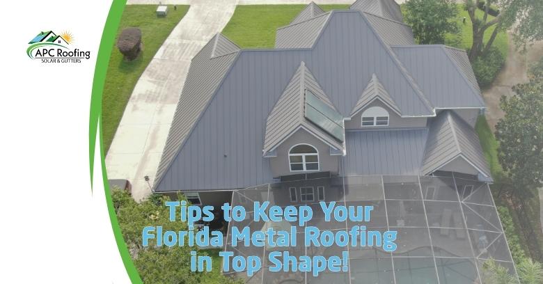 A Florida metal roof with multiple slopes and valleys, featuring skylights and a storm-resistant design.