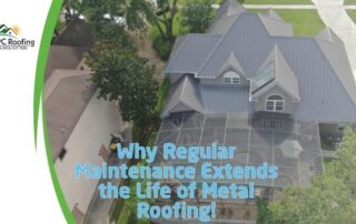 A metal roof with multiple slopes and valleys on a residential home.