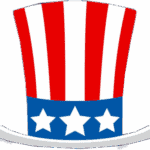 Patriotic Uncle Sam hat with red and white stripes and blue band with white stars.