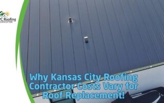 Metal roof with vents and a window, Kansas City roofing contractor advertisement.