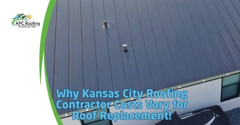 Metal roof with vents and a window, Kansas City roofing contractor advertisement.