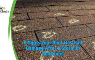 Shingle roof with hail damage marks after a storm in Shawnee.